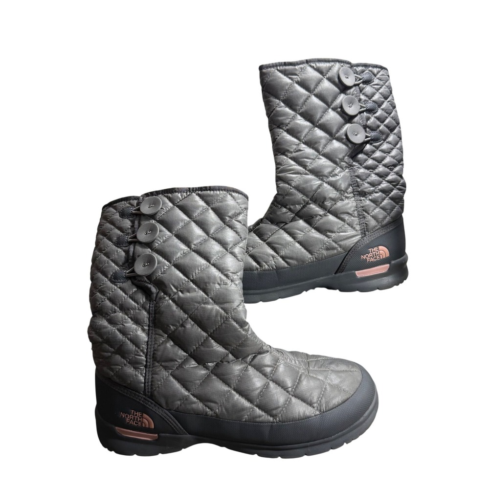 The North Face Thermoball Button Boot Grey Pink Quilted Winter Boots NF0A2T5K 11